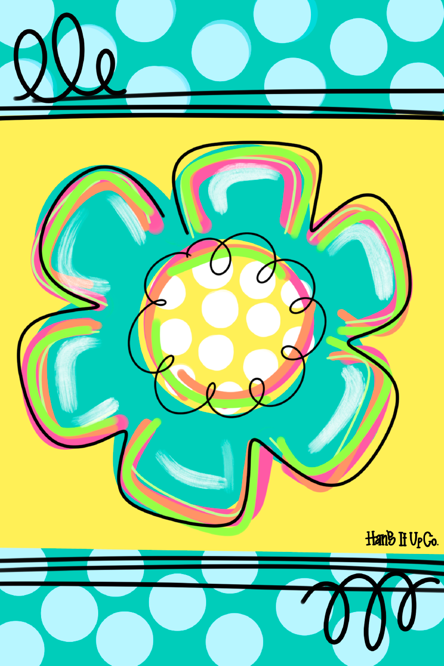 HANG IT UP CO GREEN COLORFUL FLOWER WITH YELLOW BACKGROUND