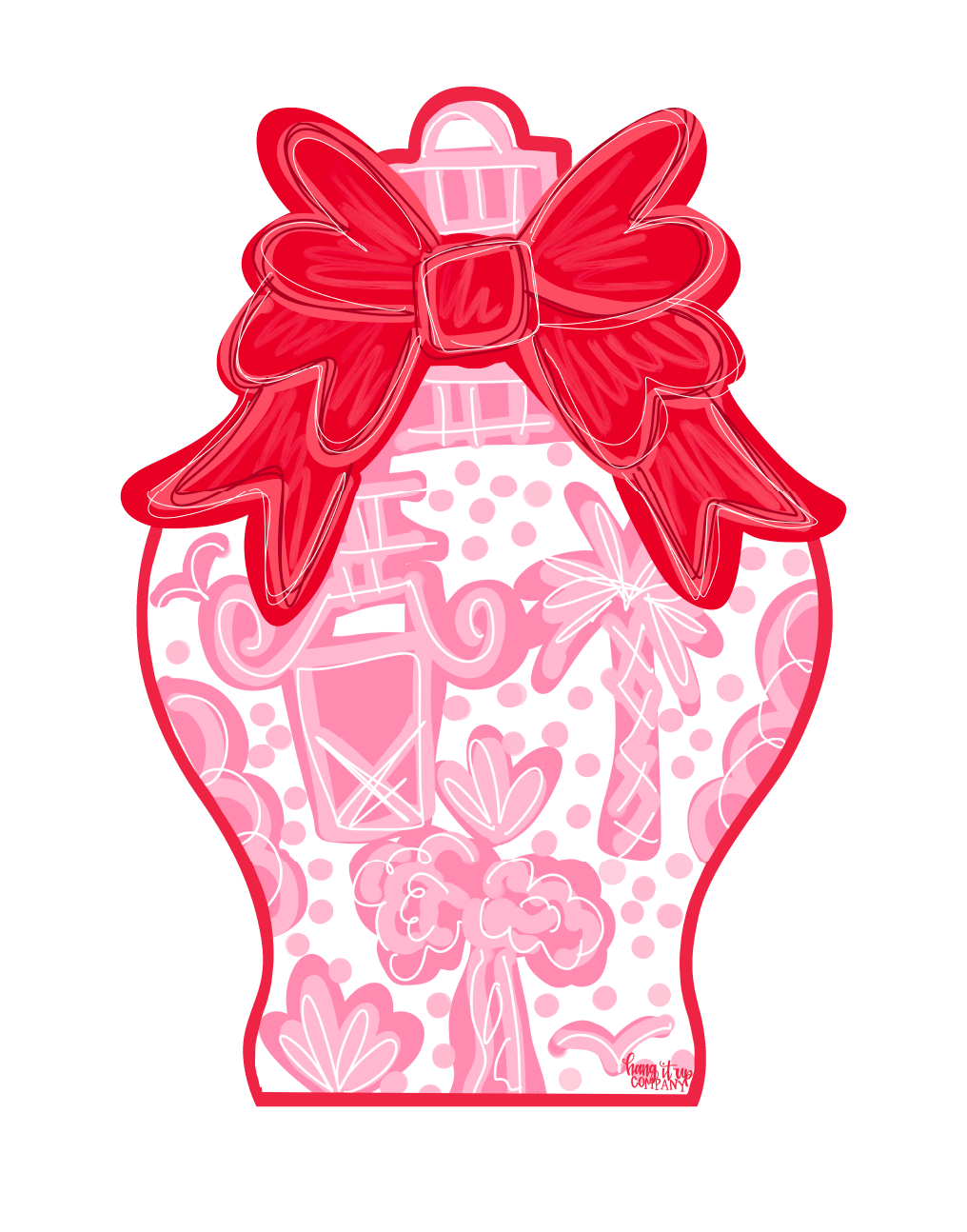 HANG IT UP CO PINK GINGER JAR WITH RED BOW