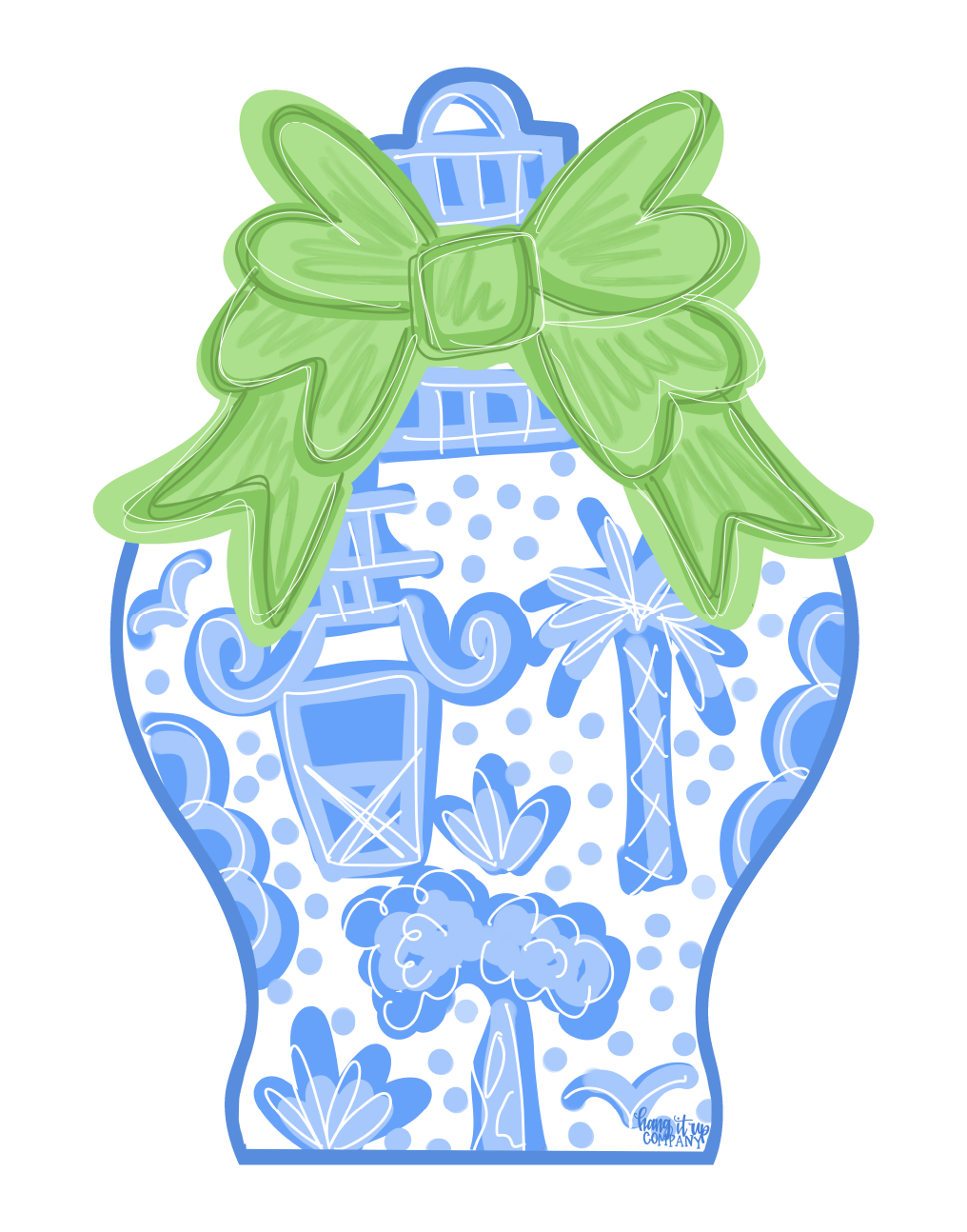 HANG IT UP CO BLUE GINGER JAR WITH GREEN BOW