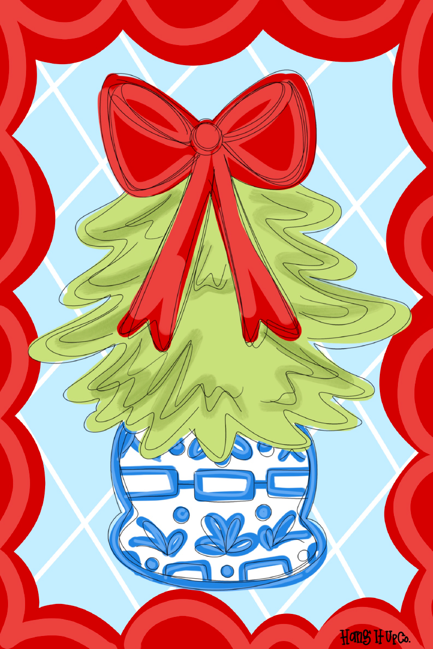 HANG IT UP CO TREE WITH RED BOW IN GINGER JAR