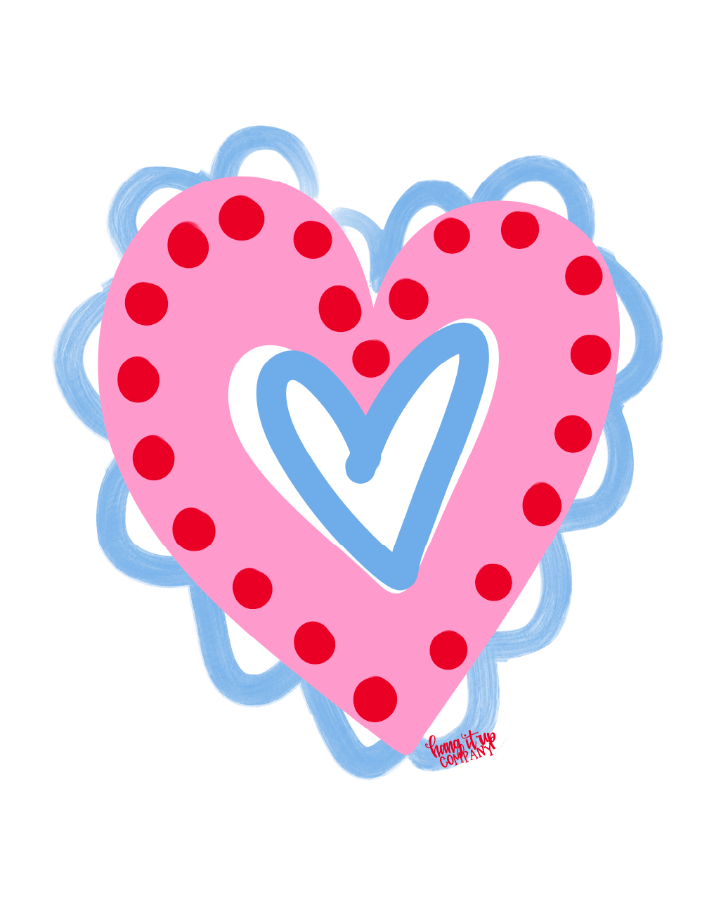 HANG IT UP CO PINK AND BLUE HEART WITH RED DOTS