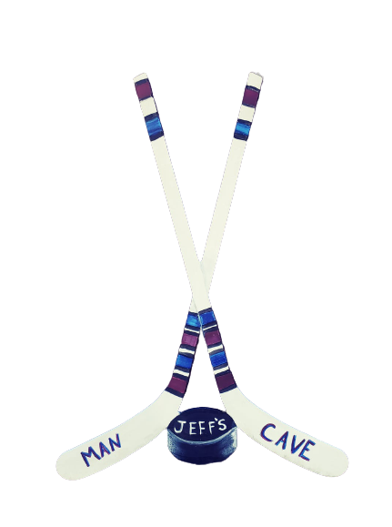 Basic Shape Crossed Hockey Sticks MDF Cutout With Puck Silhouette - Unfinished For DIY