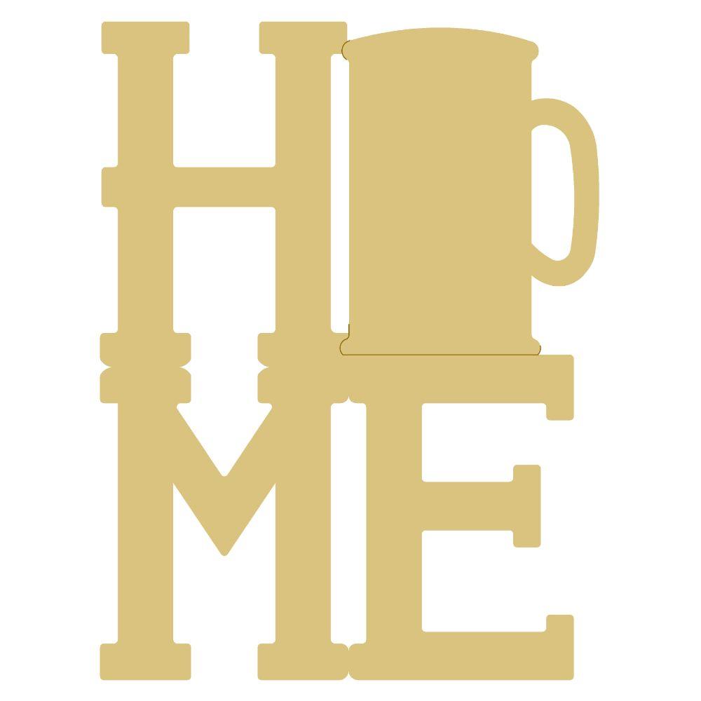 Basic Shape Word MDF Cutout Home With Mug - Unfinished For DIY