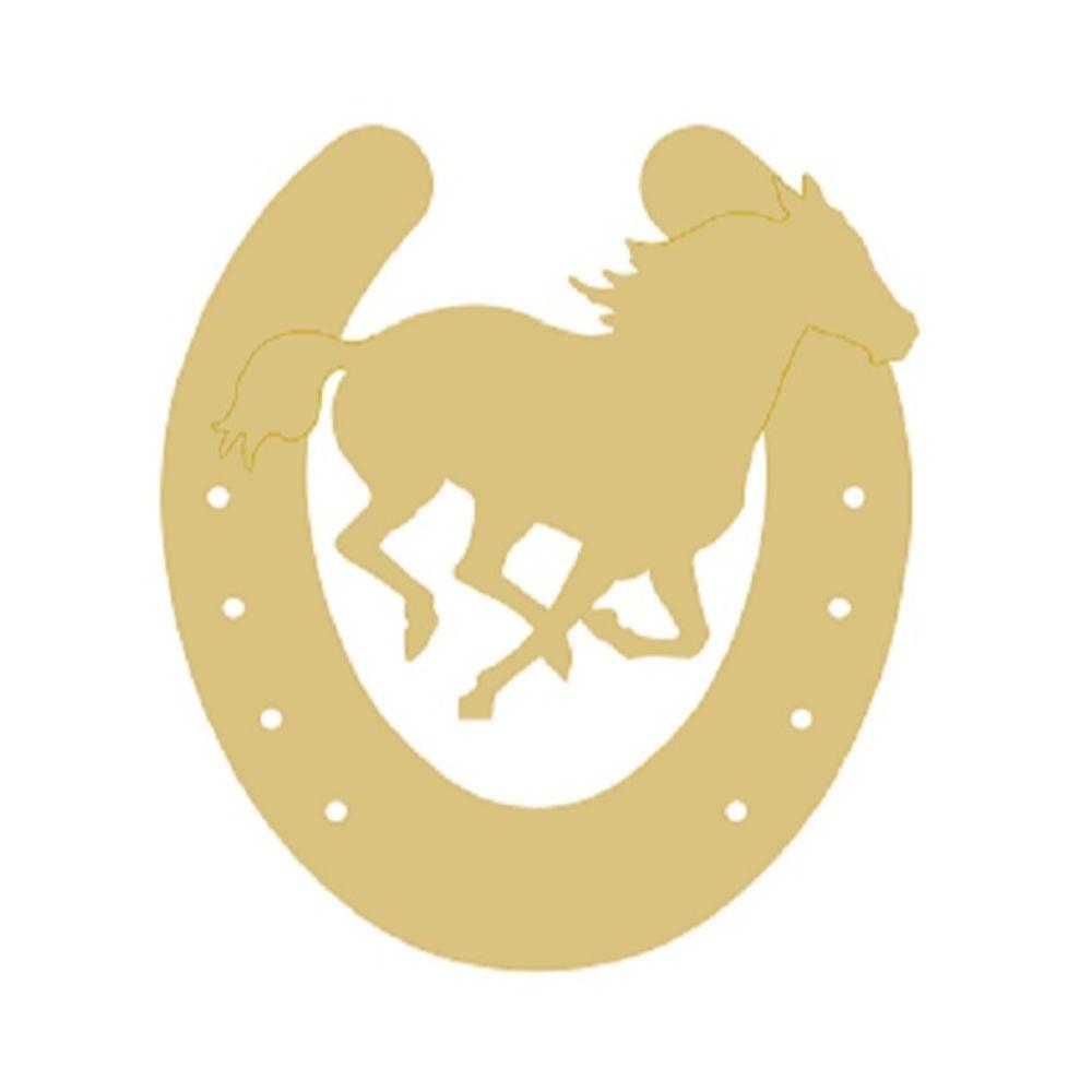 Basic Shape Horseshoe MDF Cutout Running Horse - Unfinished For DIY