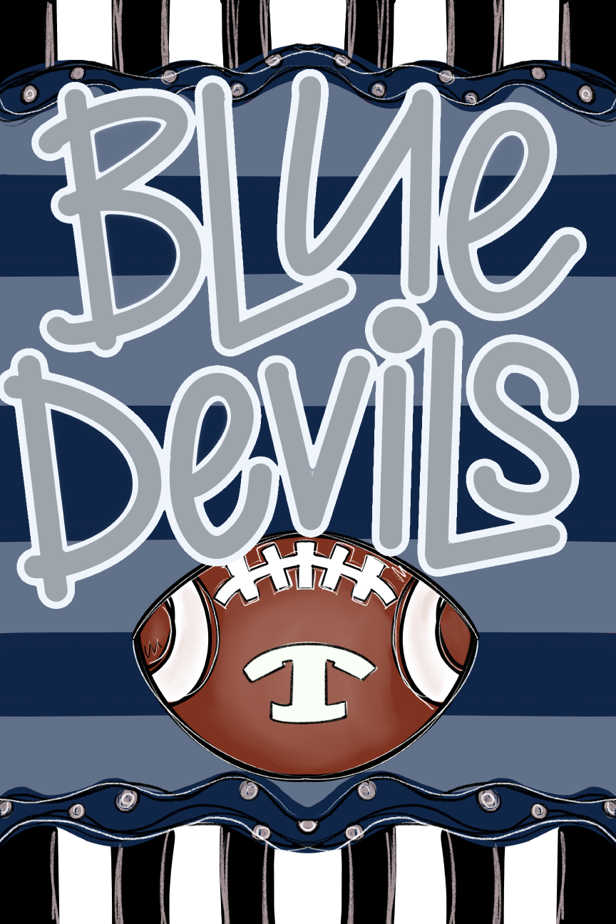 HANWRITTEN BLUE DEVILS WITH FOOTBALL