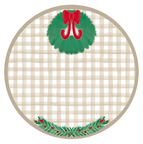 HANWRITTEN BROWN AND WHITE PLAID CIRCLE WITH WREATH