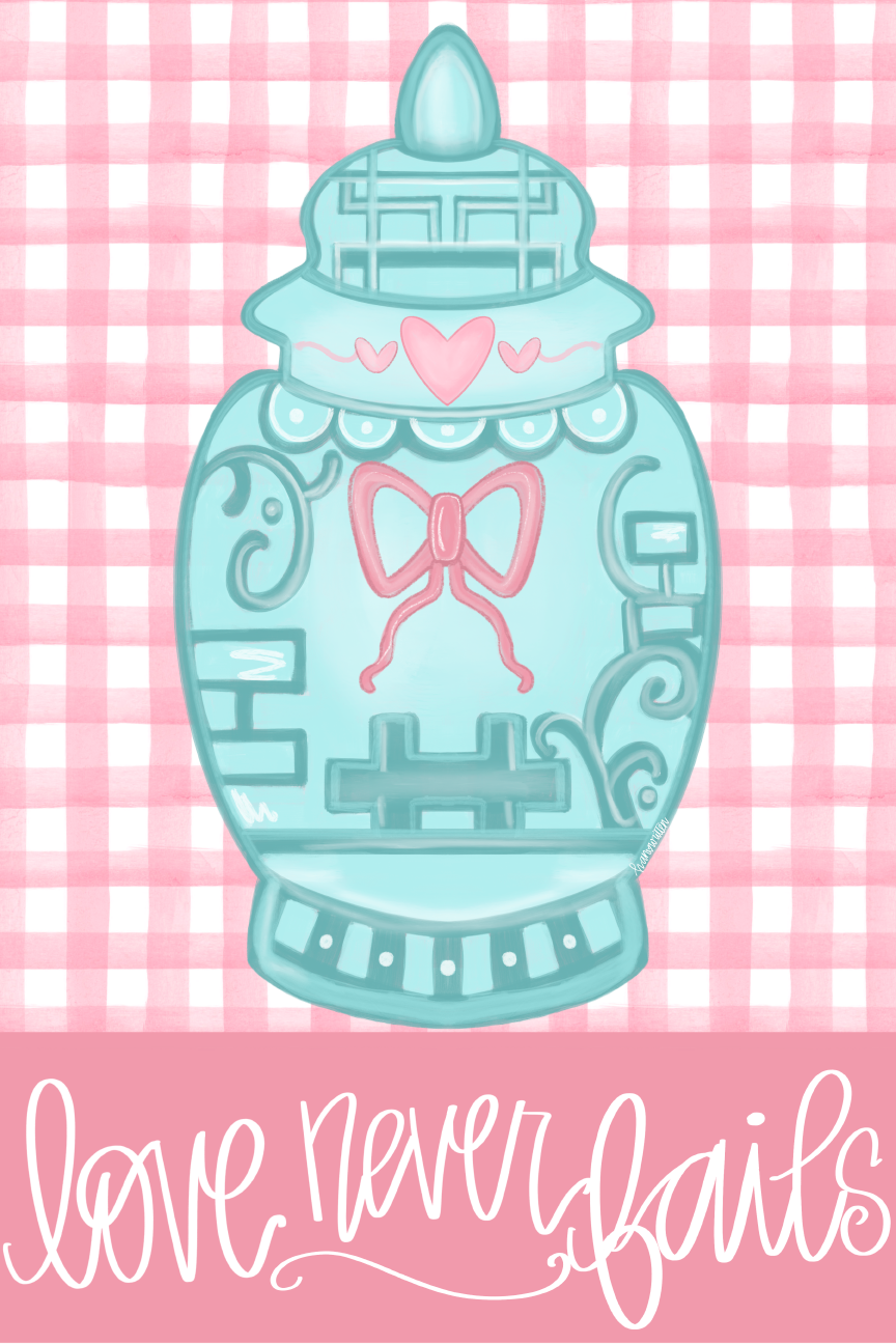 HANWRITTEN GINGER JAR WITH LOVE NEVER FAILS