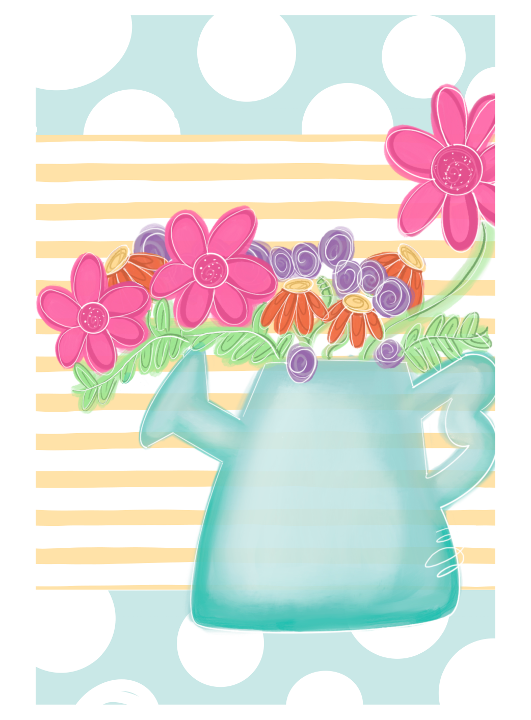 HANWRITTEN WATERING POT WITH FLOWERS