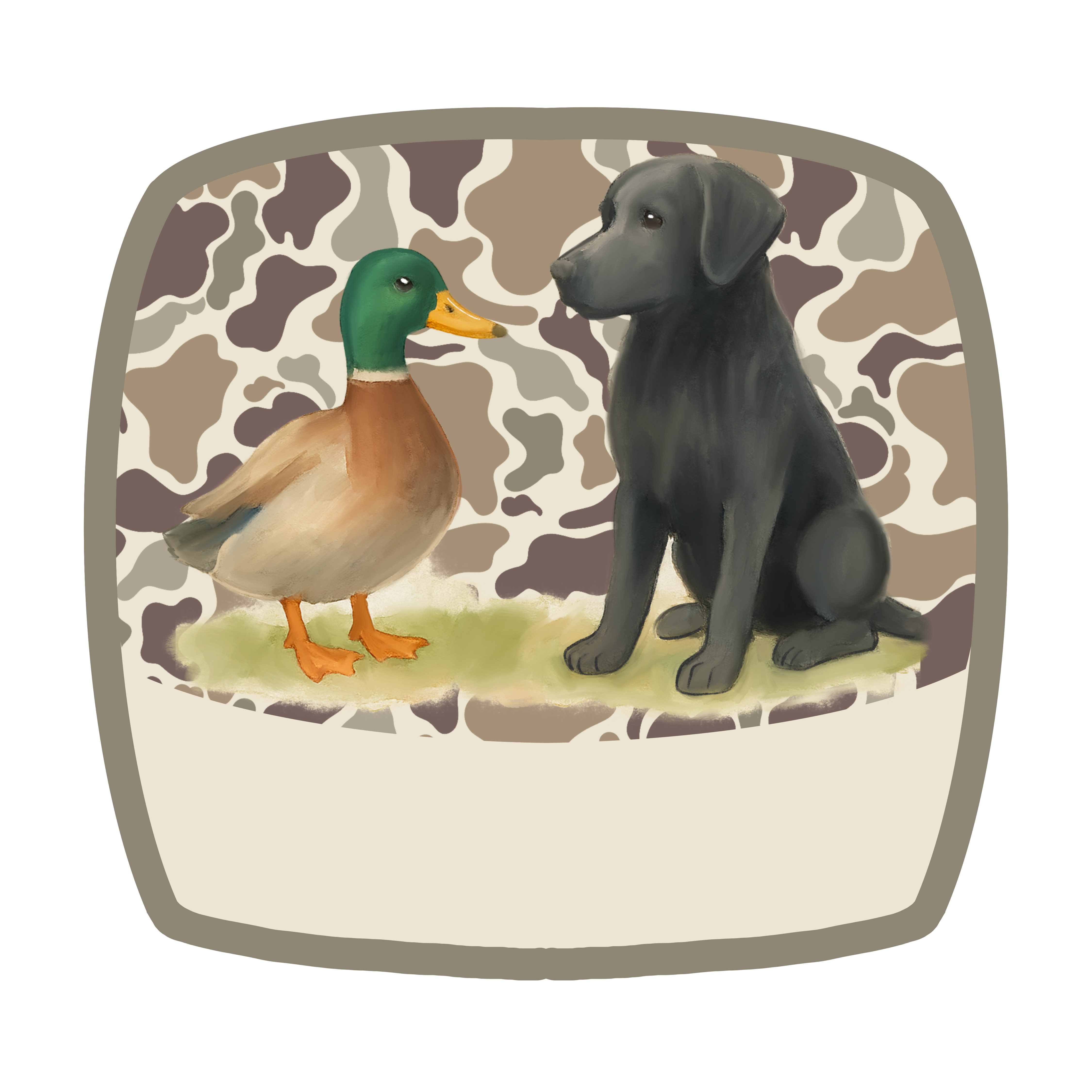 HANWRITTEN HUNTING DOG AND DUCK