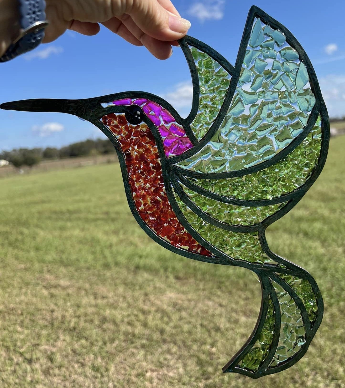 Faux Stained Glass Laser Cut MDF Cutout Hummingbird Silhouette - Unfinished For DIY