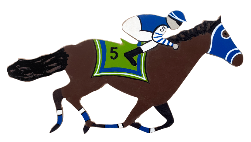 I'VE BEEN FRAMED JOCKEY ON HORSE IN BLUE