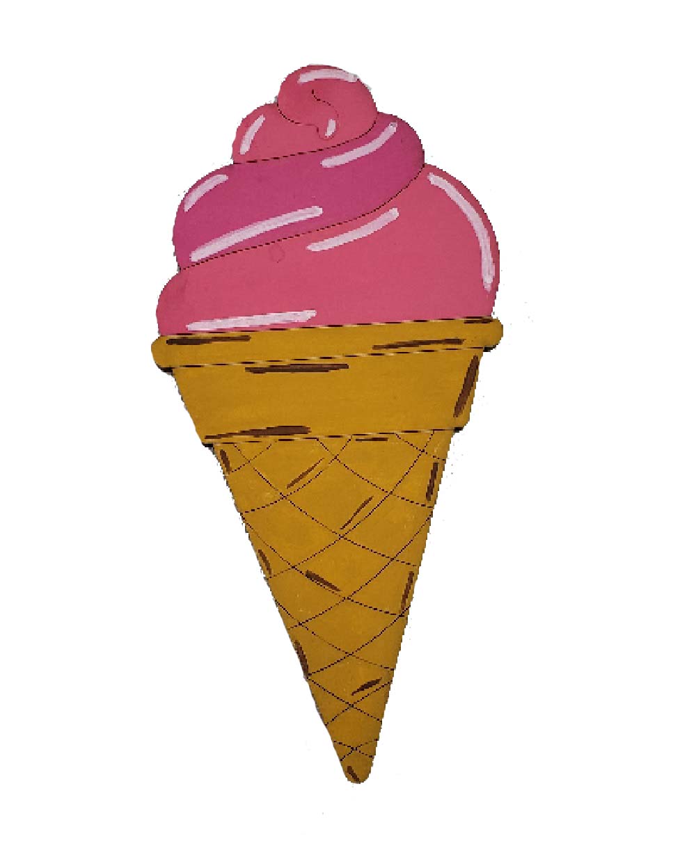 Basic Shape Ice Cream Cone MDF Cutout Silhouette Style 1 - Unfinished For DIY