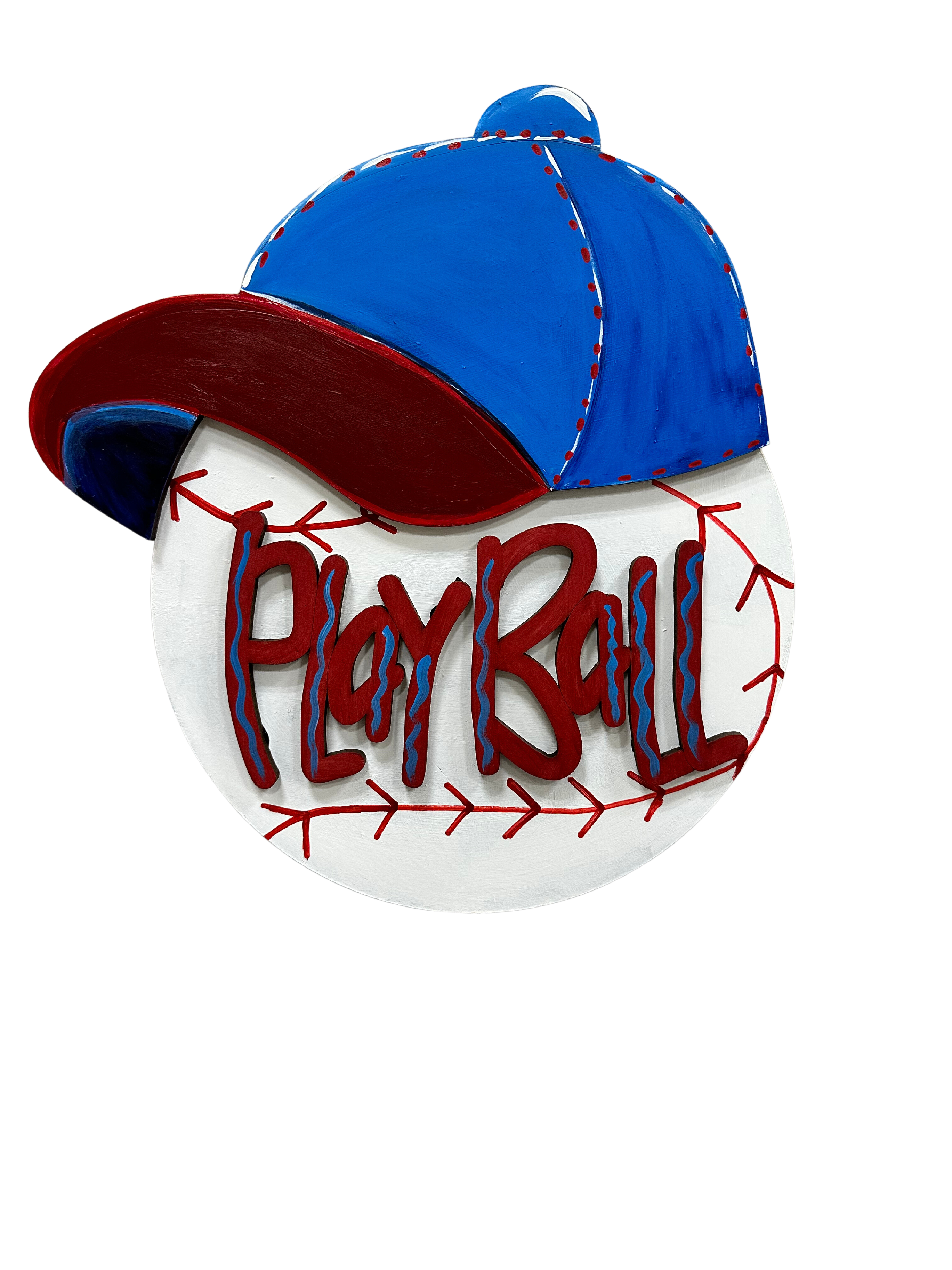 Design By Line Baseball MDF Cutout Play Ball With Hat - Unfinished For DIY