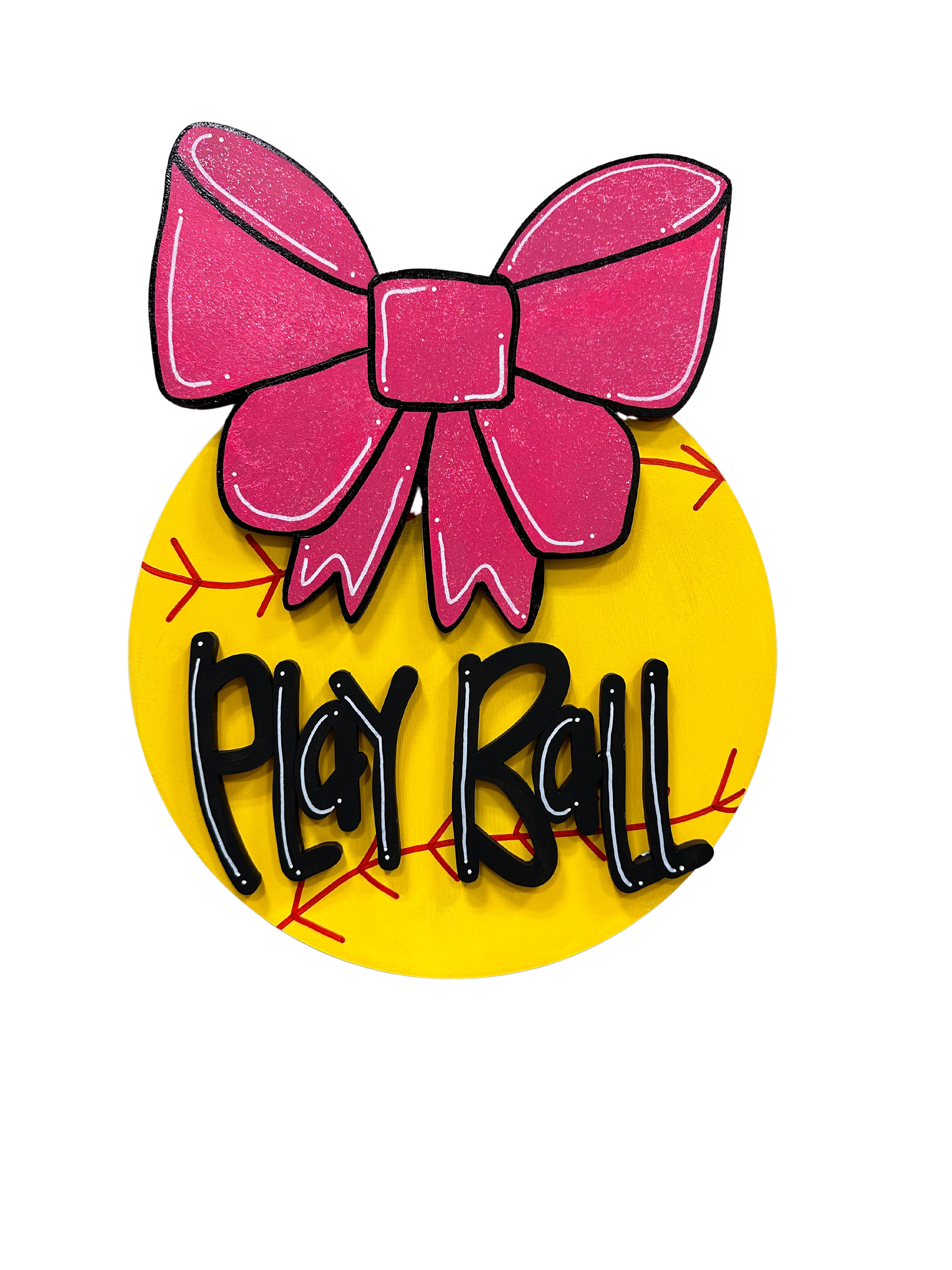 Design By Line Round MDF Cutout Play Ball Text With Bow - Unfinished For DIY