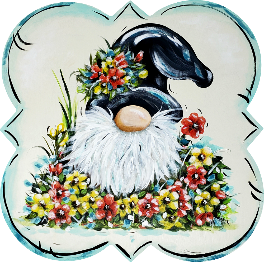 Gnome In Flowers MDF Print Style 3