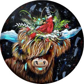 DOABLE DESIGNS HIGHLAND COW WITH CARDINAL