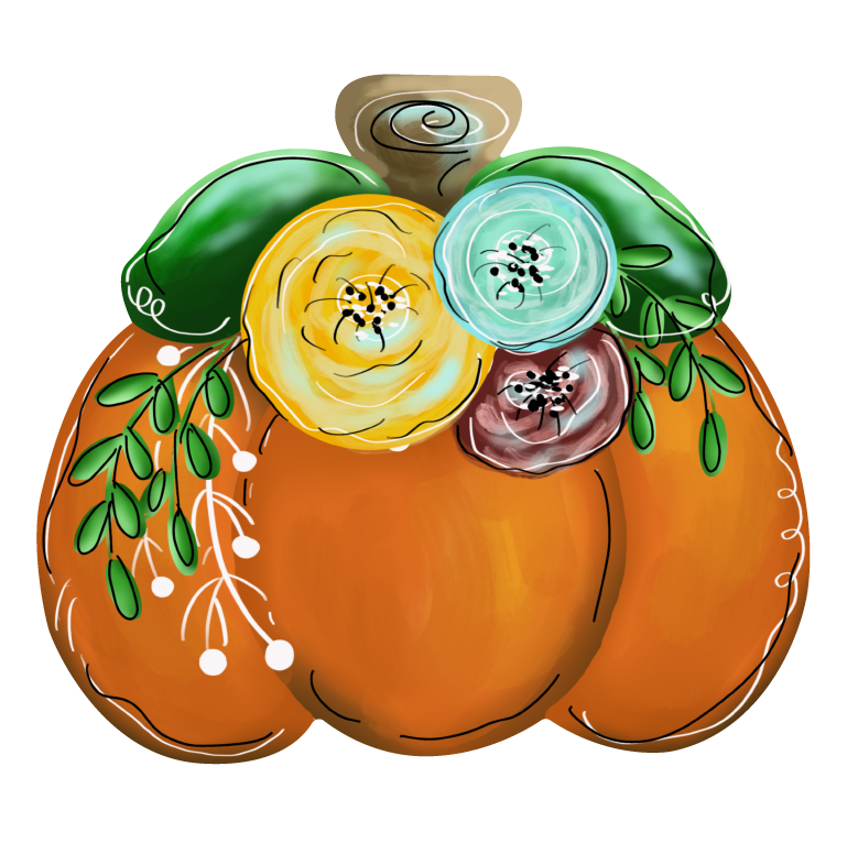 DOABLE DESIGNS ORANGE PUMPKIN WITH FLOWERS