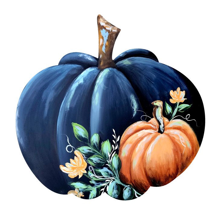 DOABLE DESIGNS BLUE PUMPKIN WITH ORANGE PUMPKIN AND FLOWERS