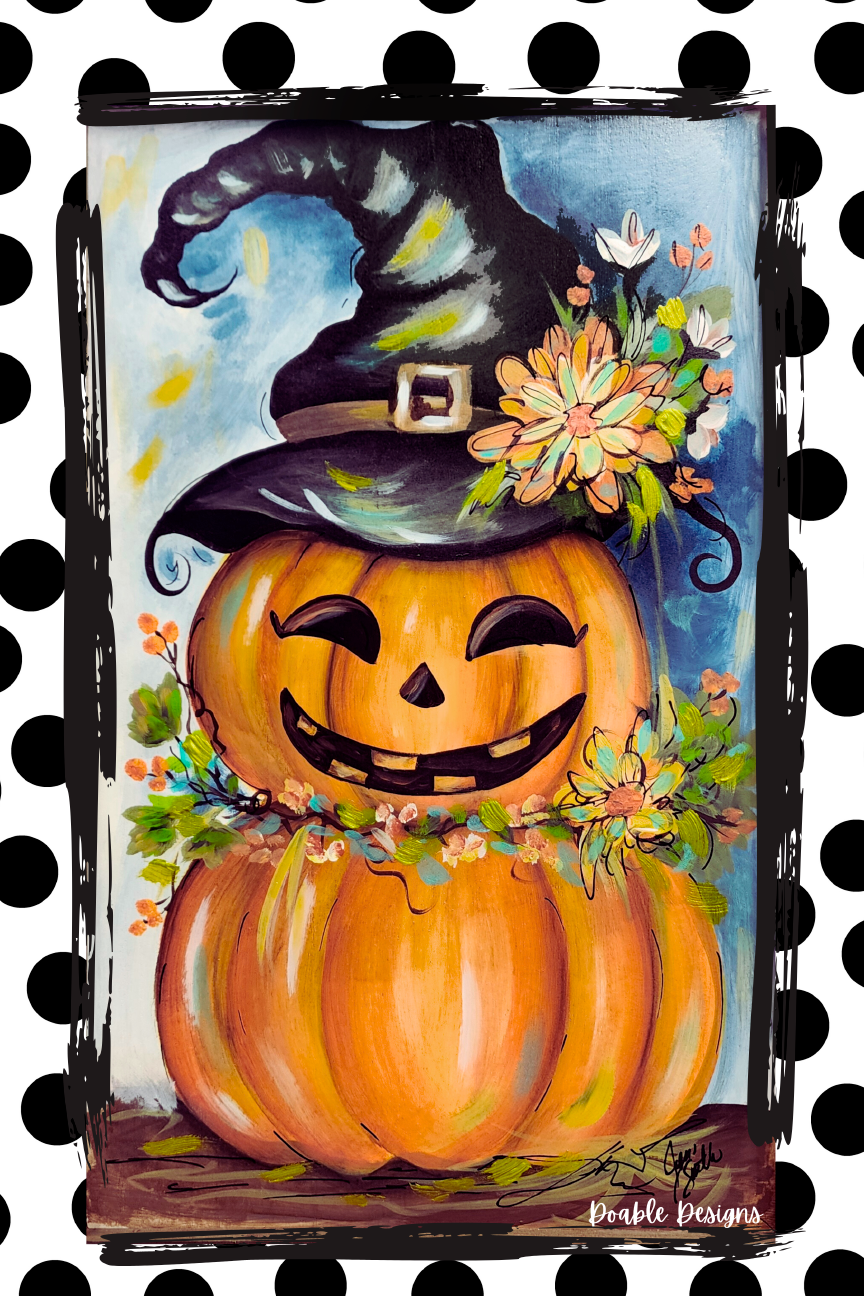 DOABLE DESIGNS STACKED PUMPKINS WITH WITCH HAT