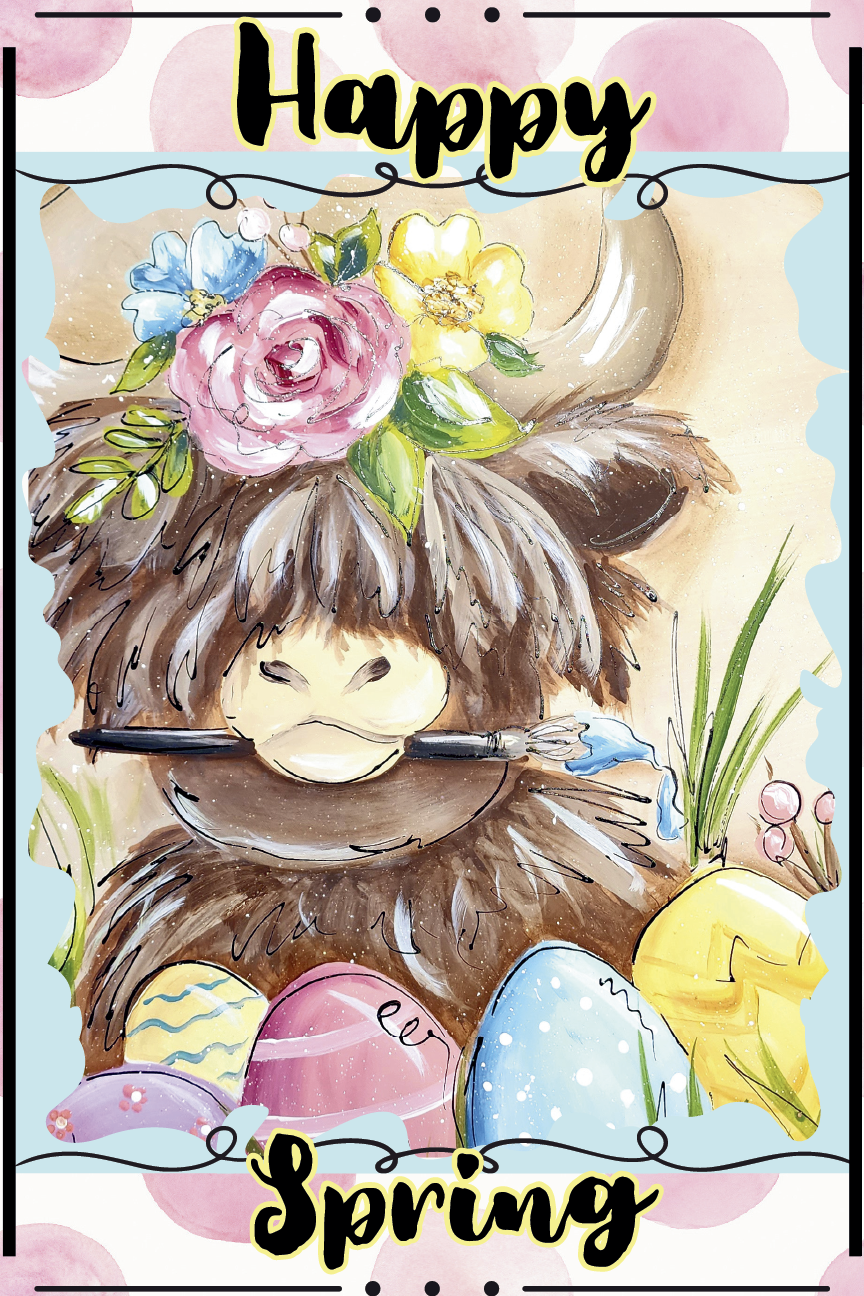 DOABLE DESIGNS HAPPY SPRING HIGHLAND COW