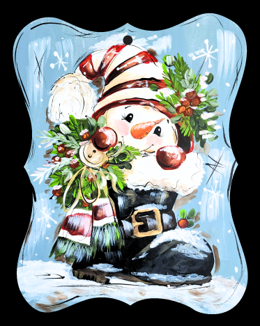 DOABLE DESIGNS SNOWMAN WITH RED AND WHITE CAP ON INSIDE A BOOT