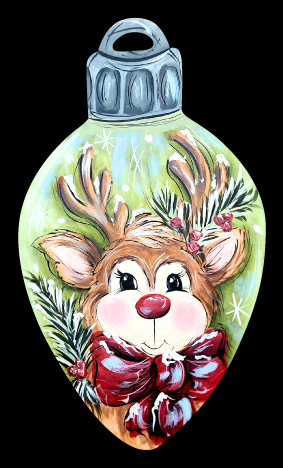 DOABLE DESIGNS GREEN LIGHTBULB WITH REINDEER WITH RED BOW