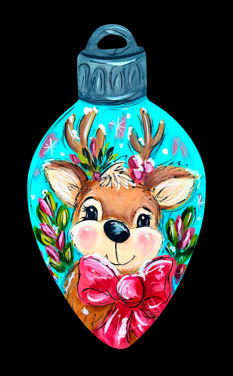 DOABLE DESIGNS TEAL LIGHTBULB WITH REINDEER AND RED BOW