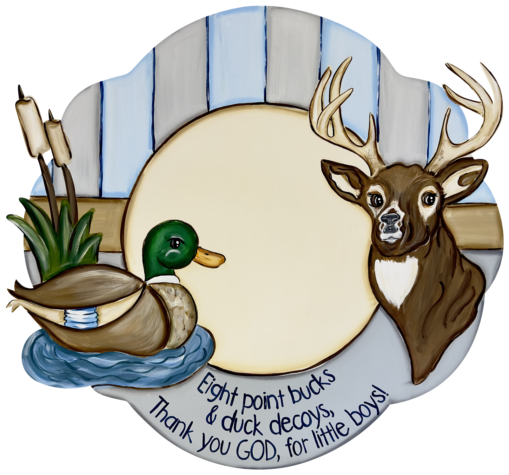 LITTLE BLESSINGS DESIGN STUDIO LLC  BLUE AND GREY STRIPES WITH DUCK AND BUCK