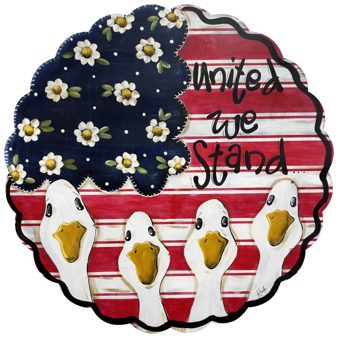 KENDA & CO   4 GEESE RED WHITE STRIPE DAISY FLOWERS