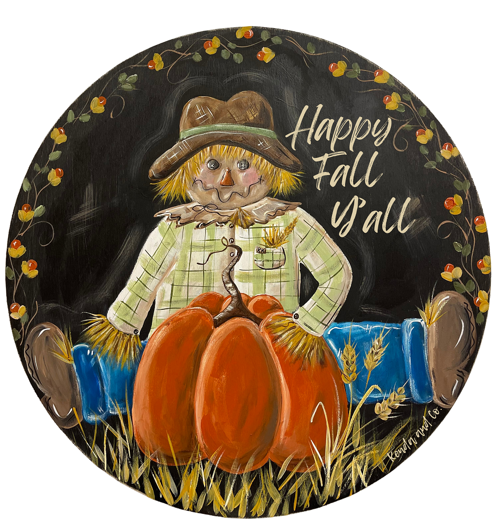 Happy Fall Y'all Scarecrow With Pumpkin MDF Print Style 16