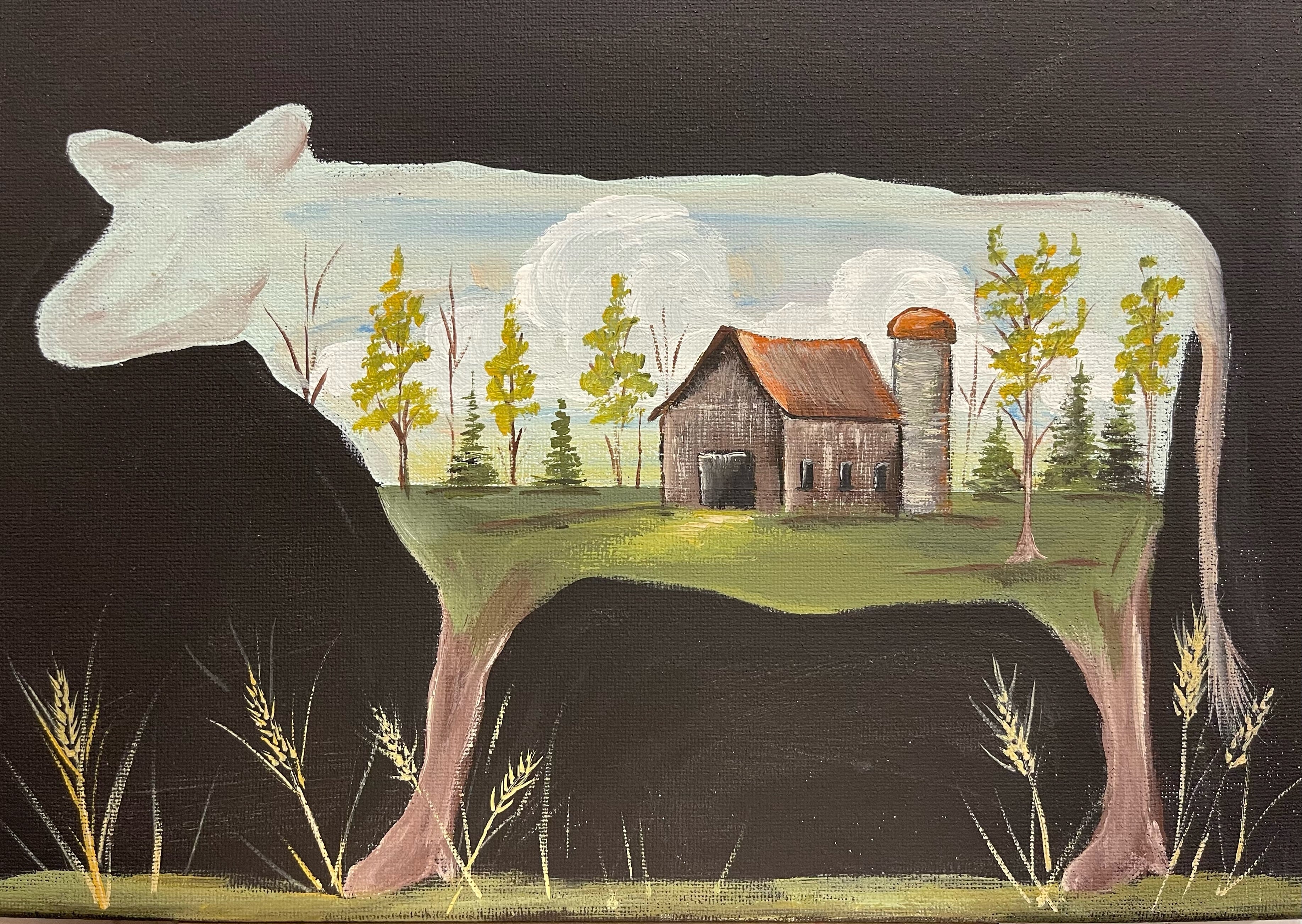 Cow With Farm Scene MDF Print Style 27