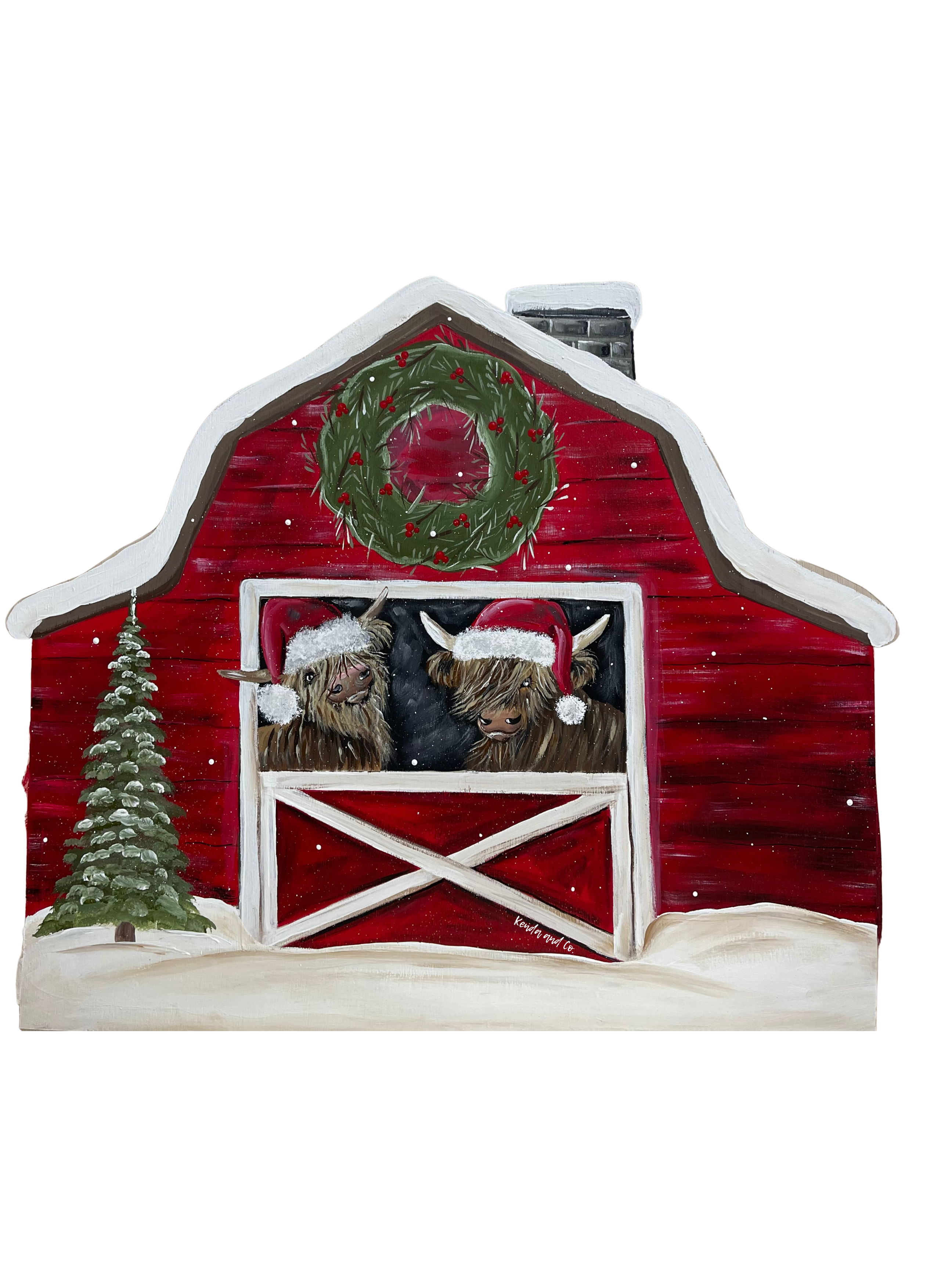 KENDA & CO RED BARN WITH HIGHLAND COWS