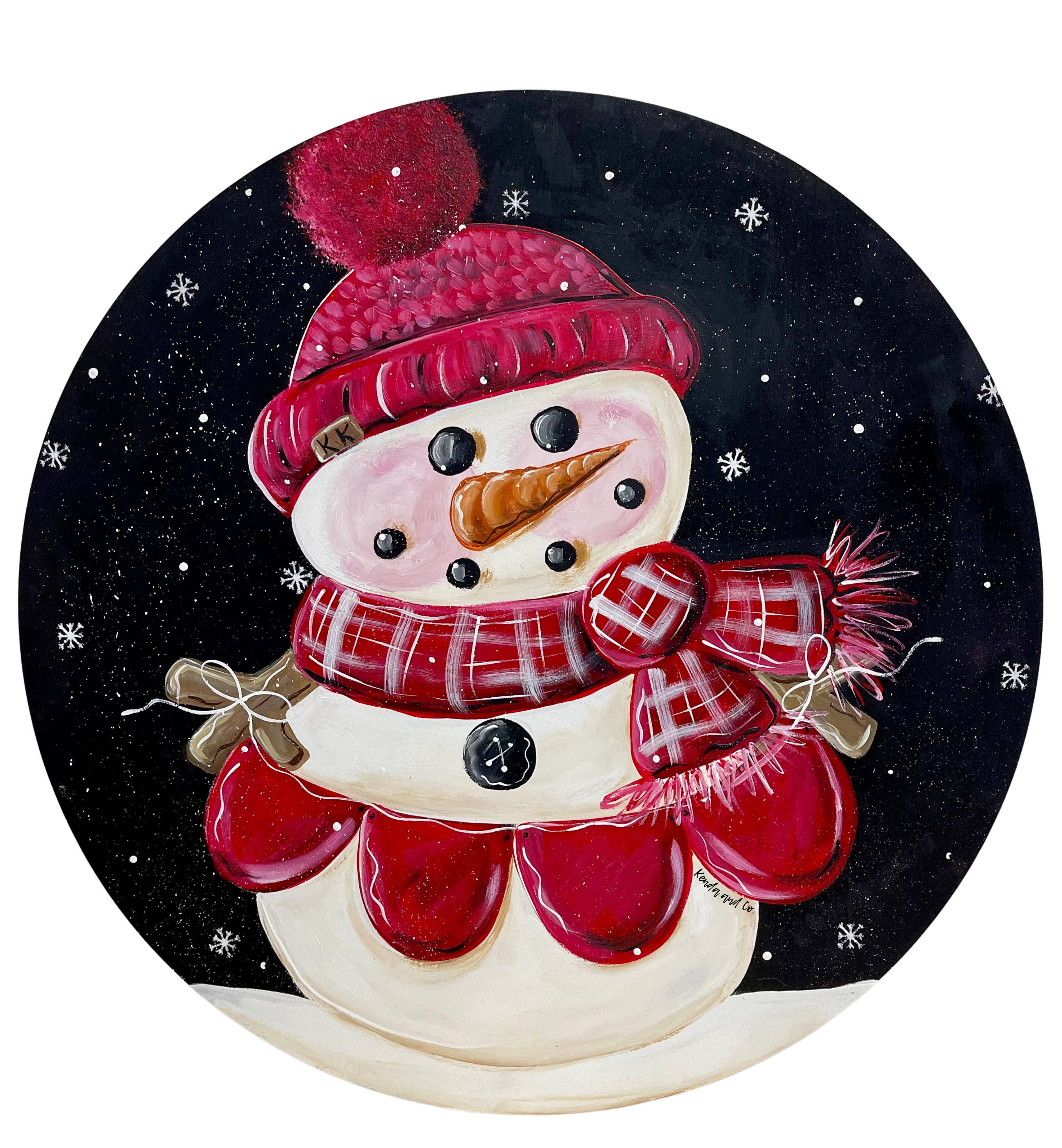 KENDA & CO CIRCLE SNOWMAN WITH RED HAT AND SCARF