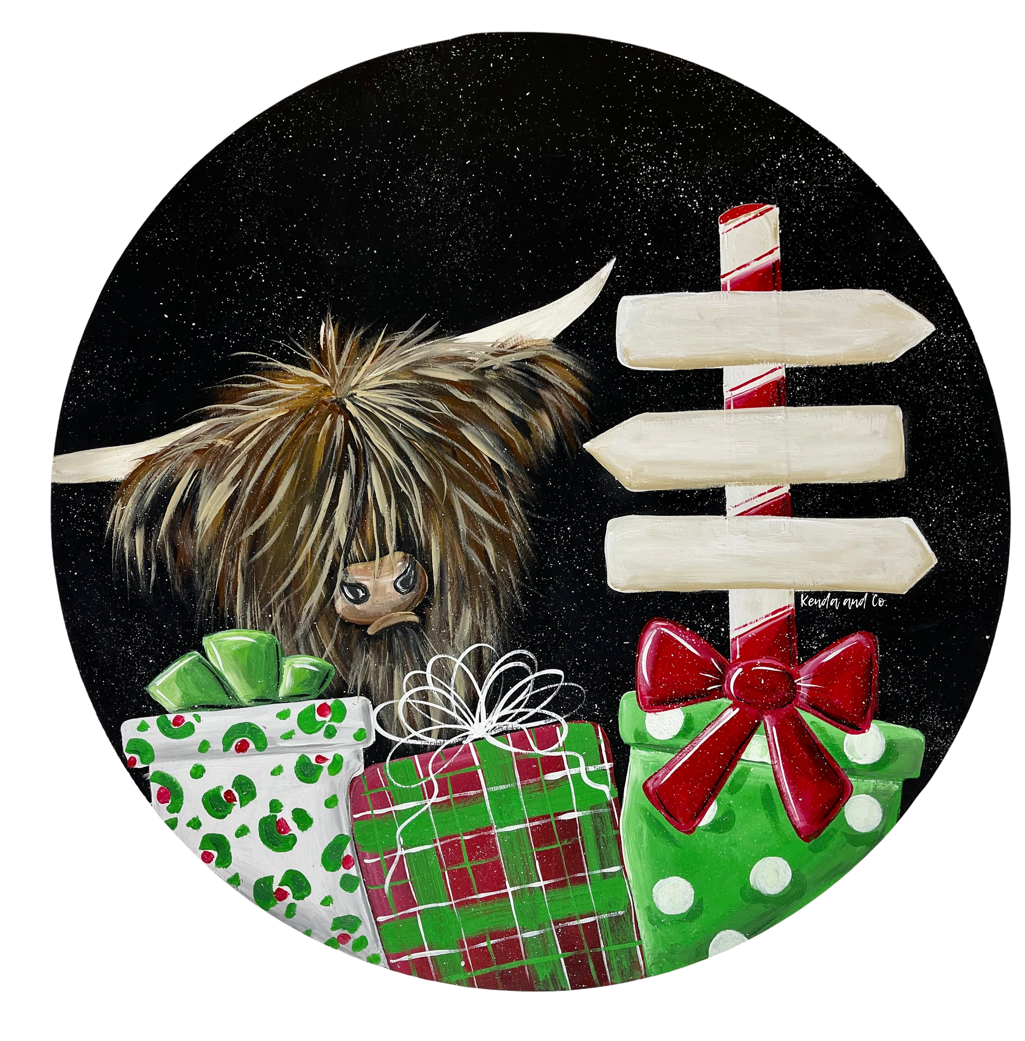 KENDA & CO CIRCLE HIGHLAND COW WITH GIFTS