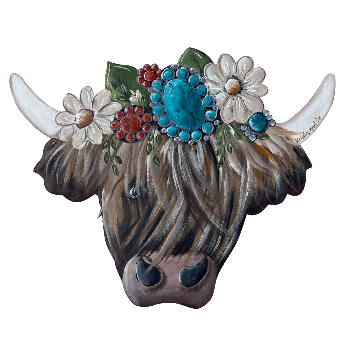 KENDA & CO HIGHLAND COW WITH FALL FLOWERS