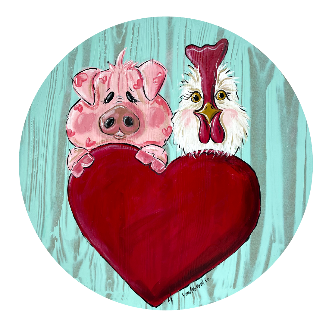 KENDA & CO CIRCLE WITH PIG AND CHICKEN AND HEART