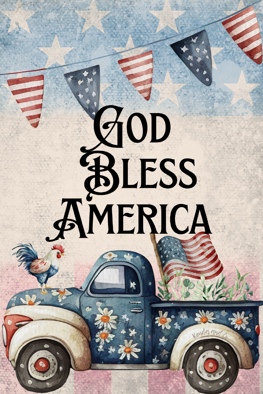 KENDA & CO GOD BLESS AMERICA BLUE TRUCK WITH FLAG