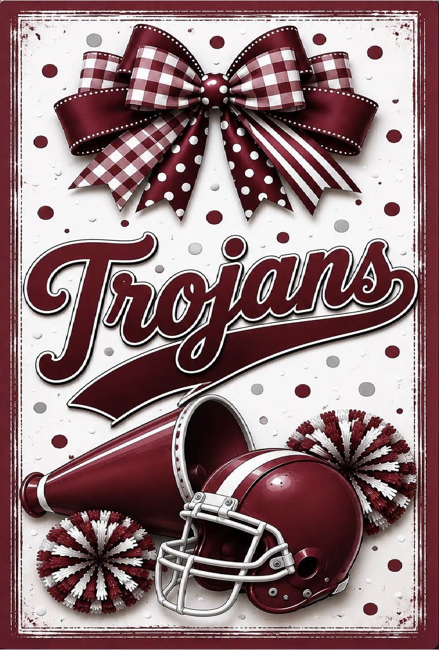 Krista Pitre BURGUNDY AND WHITE FLAG TROJAN FOOTBALL HELMENT BOWS
