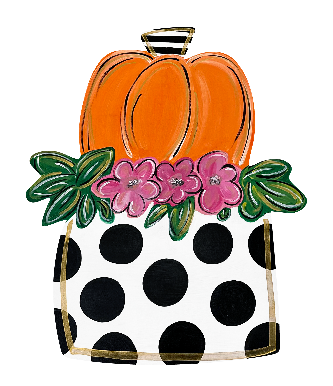 2911 BOUTIQUE ORANGE PUMPKIN WITH PINK FLOWERS IN BOX
