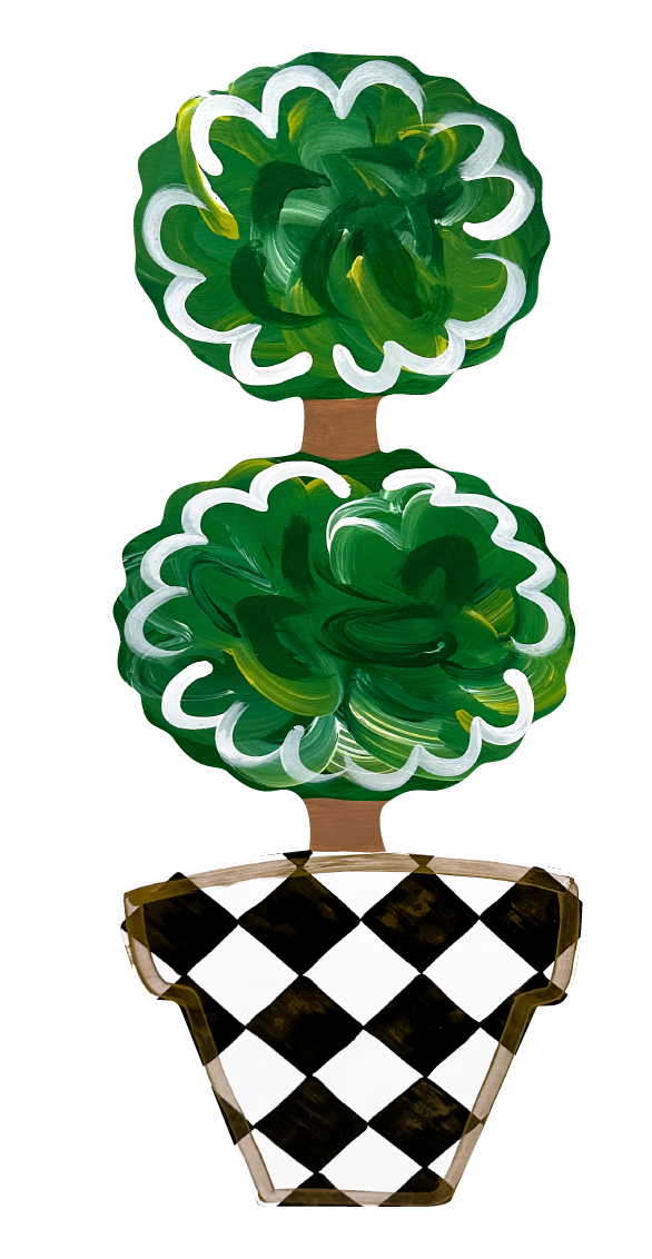 2911 BOUTIQUE CHECKERED PLANTER WTH DECORATIVE TREE