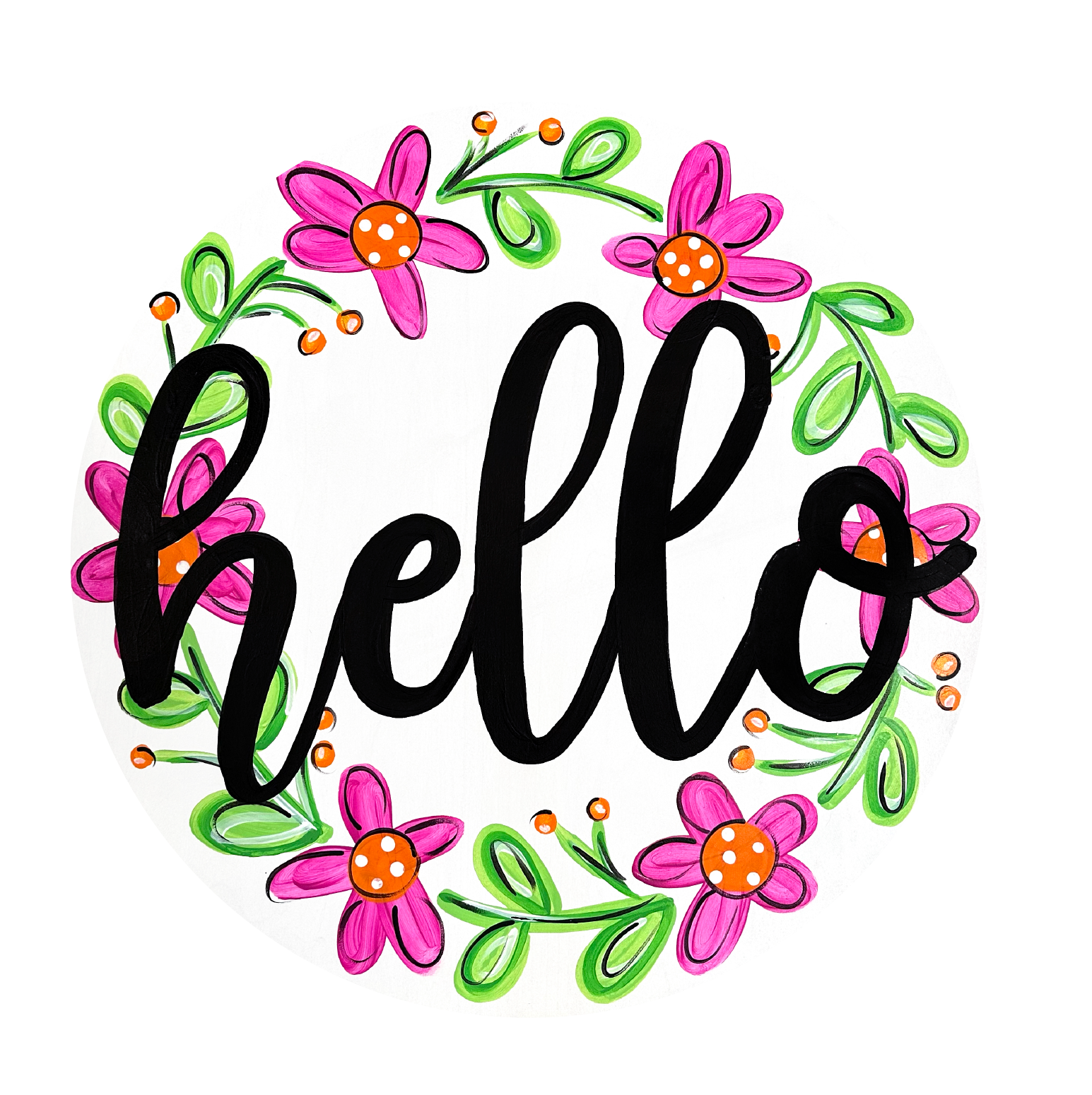 2911 BOUTIQUE CIRCLE HELLO WITH PINK FLOWERS