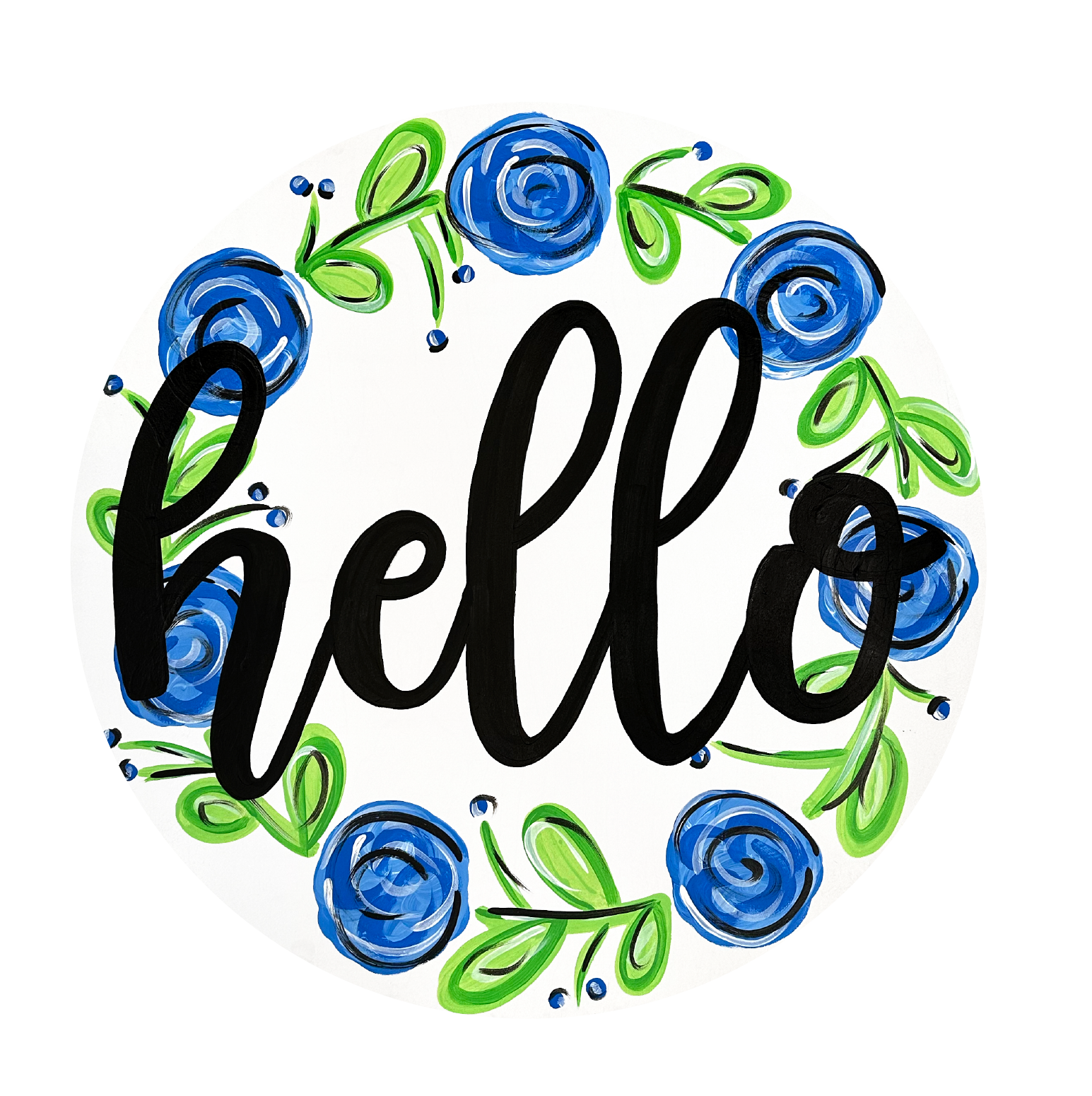 2911 BOUTIQUE CIRCLE HELLO WITH BLUE FLOWERS