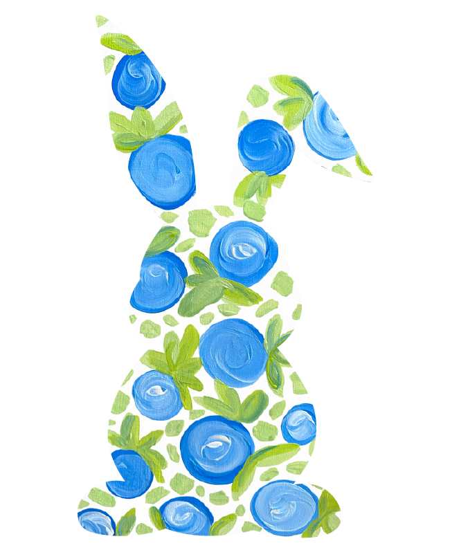 2911 BOUTIQUE BLUE ROSE WITH GREEN LEAVES BUNNY