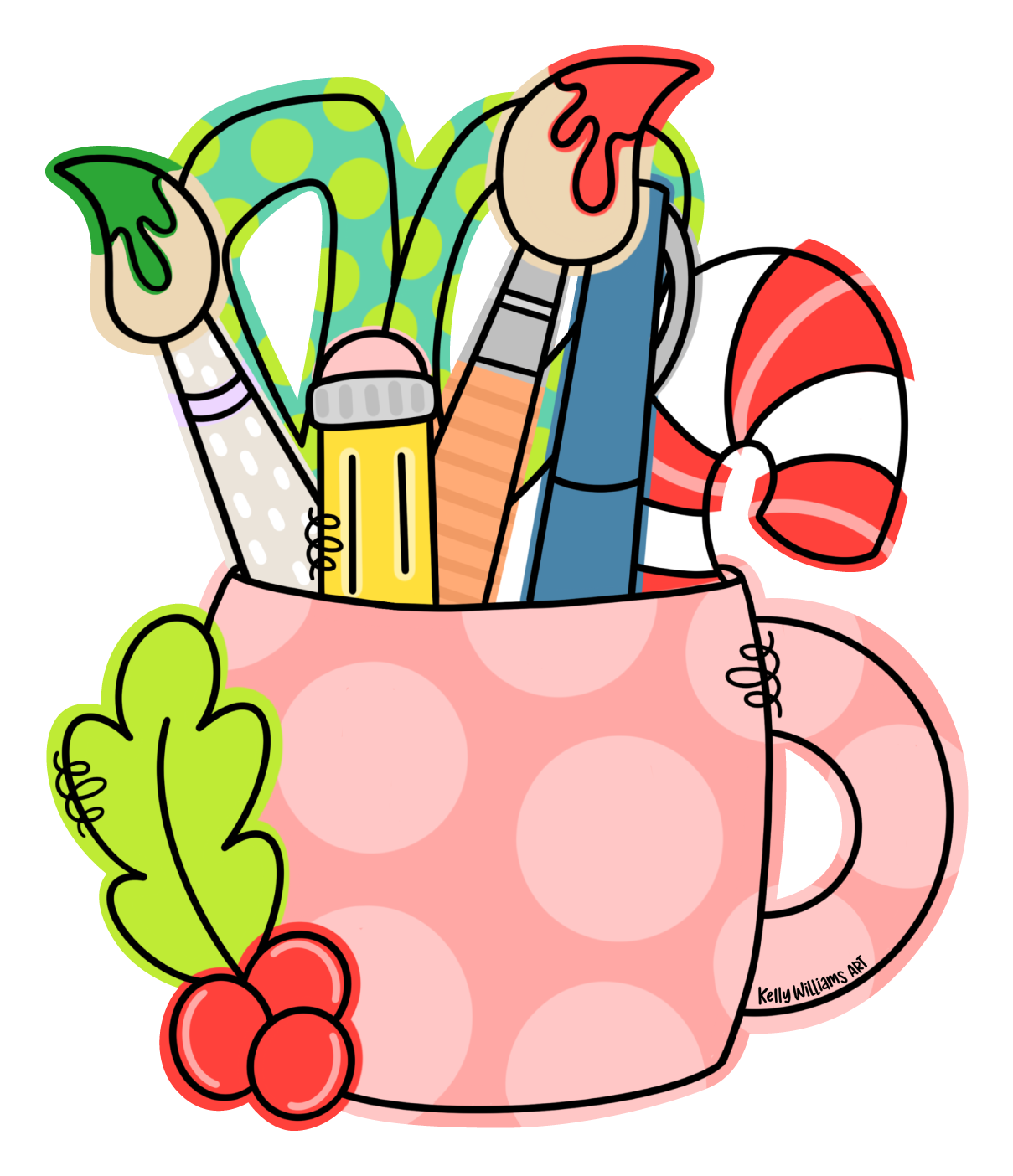 KELLY WILLIAMS ART PAINT SUPPLIES IN A MUG