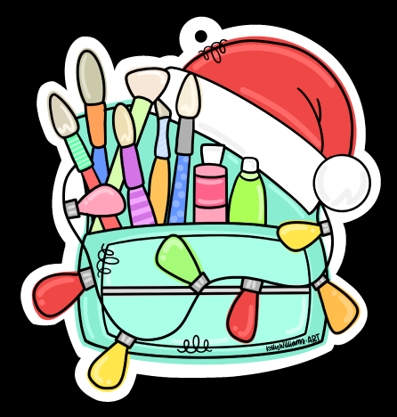 KELLY WILLIAMS ART PAINT SUPPLIES WITH SANTA HAT