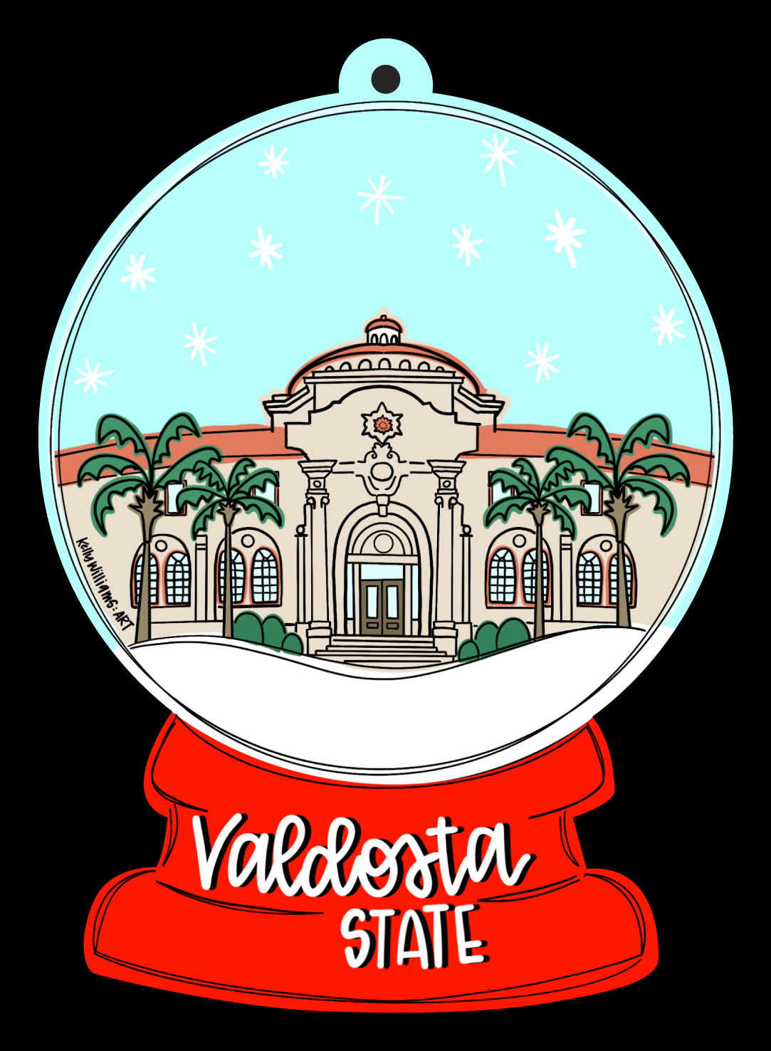 KELLY WILLIAMS ART SNOW GLOBE WITH VALDOSTA STATE