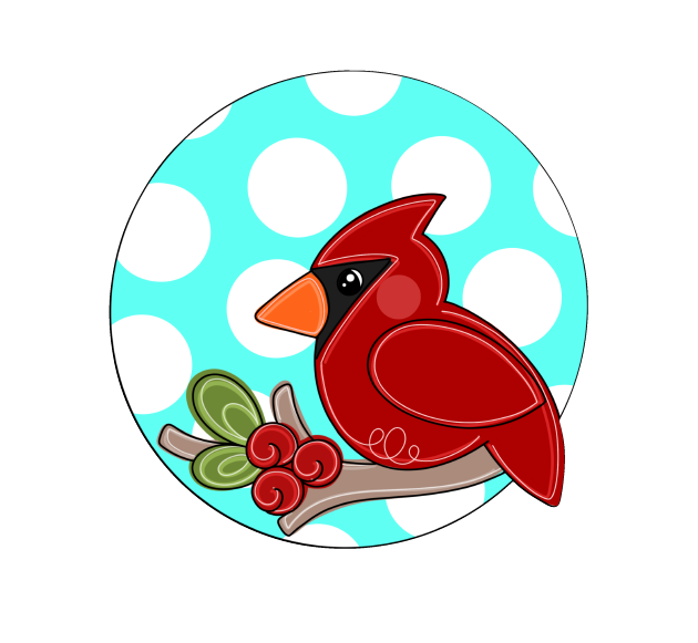 KITSCH AND CONFETTI RED BIRD ON BRANCH