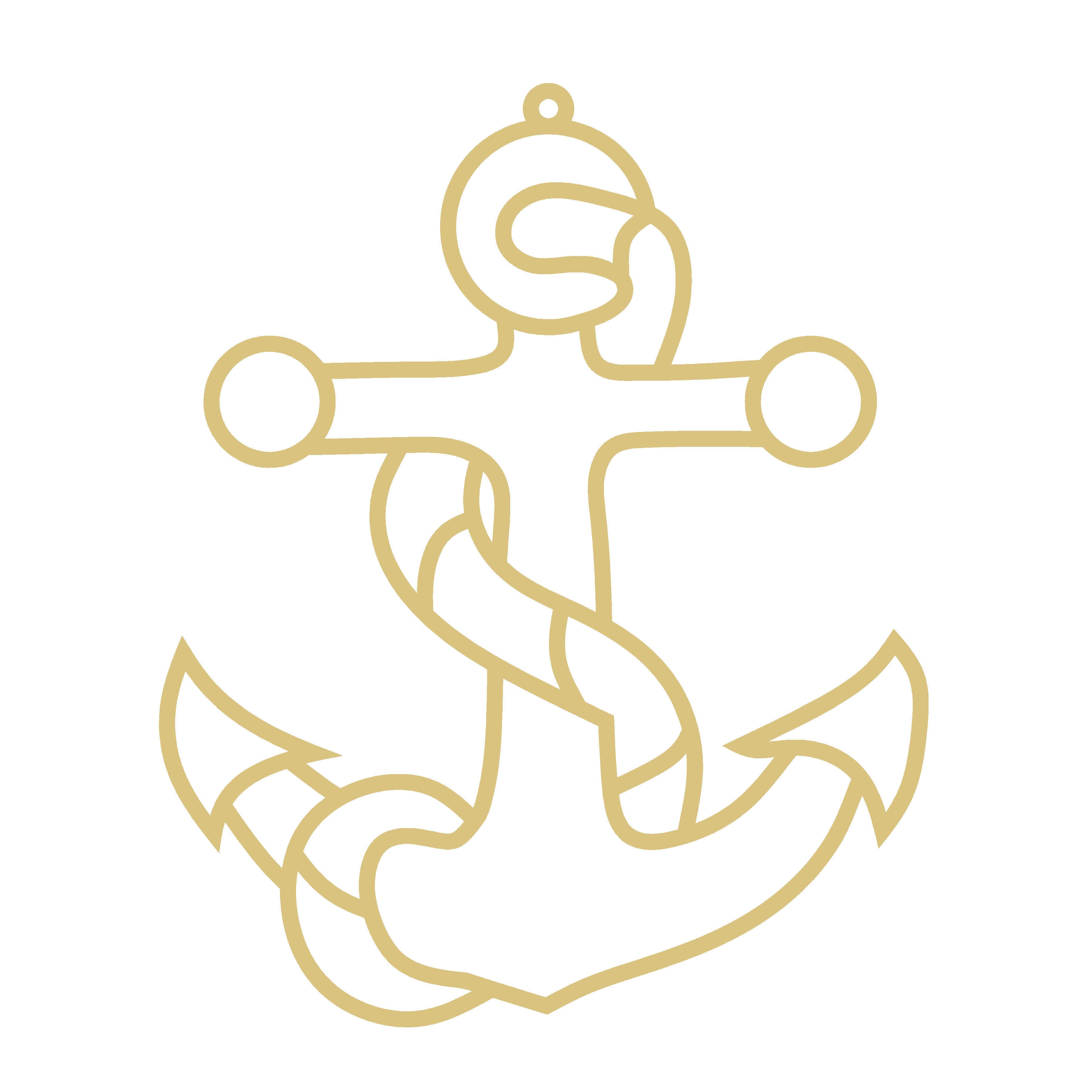 Faux Stained Glass Laser Cut MDF Cutout Anchor With Rope - Unfinished For DIY