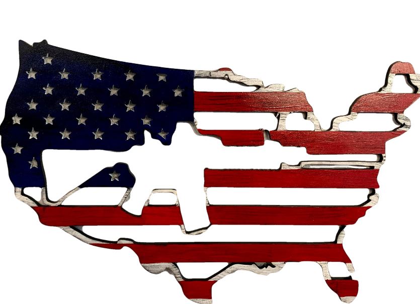 Basic Shape United States Map MDF Cutout USA Flag Rifle Silhouette - Unfinished For DIY