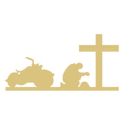 Basic Shape Biker With Cross MDF Cutout Motorcycle And Kneeling Figure Beside Cross - Unfinished For DIY